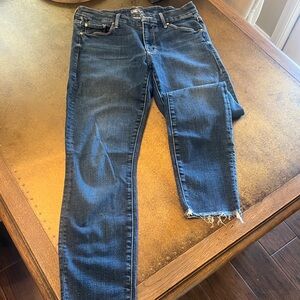 Mother The Looker Ankle Fray Girl Crush Wash Raw-Hem Skinny Jeans